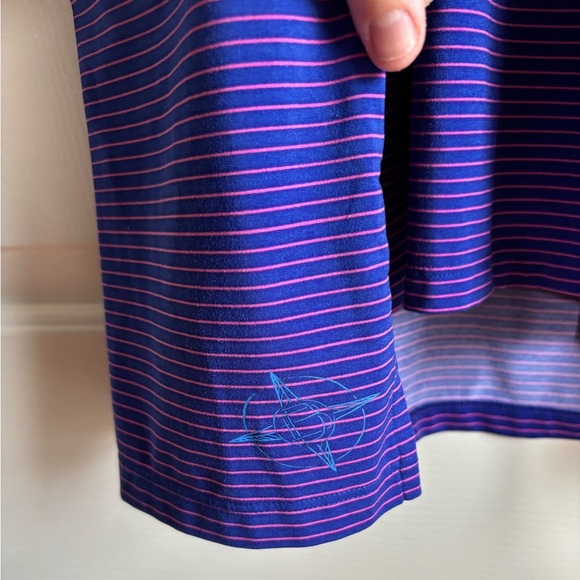 B Draddy Sport Shirt Men's XL Pink Blue Striped Golf Polo Performance Stretch - Picture 4 of 9